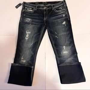 Silver Aiko Baby Boot Destructed Denim SZ-36/33 NWT